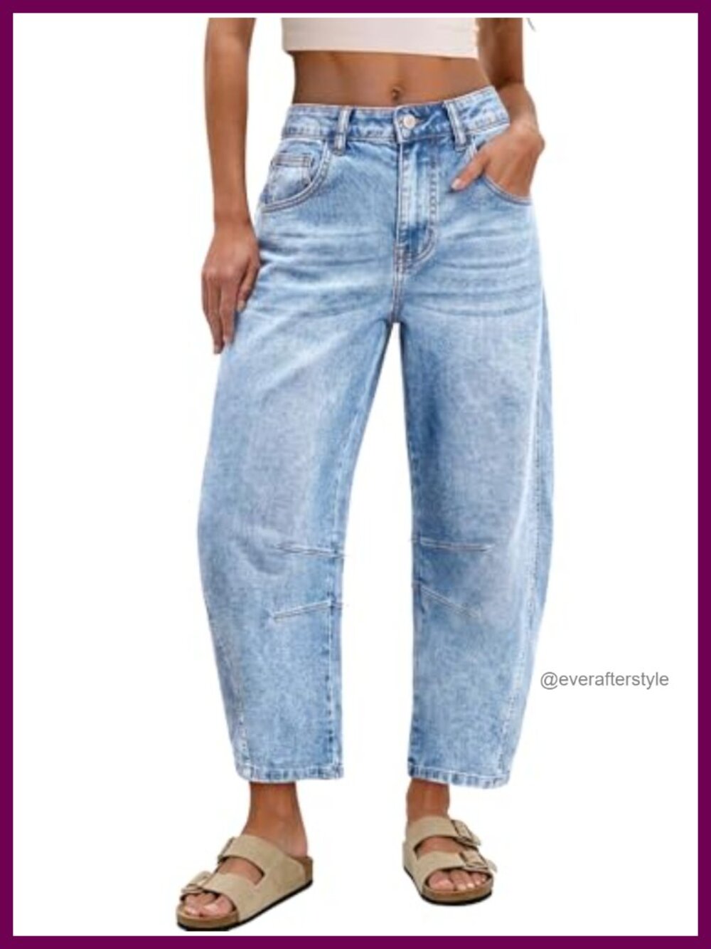 High Waisted Barrel Wide Leg Cropped Jeans Stretch Denim
